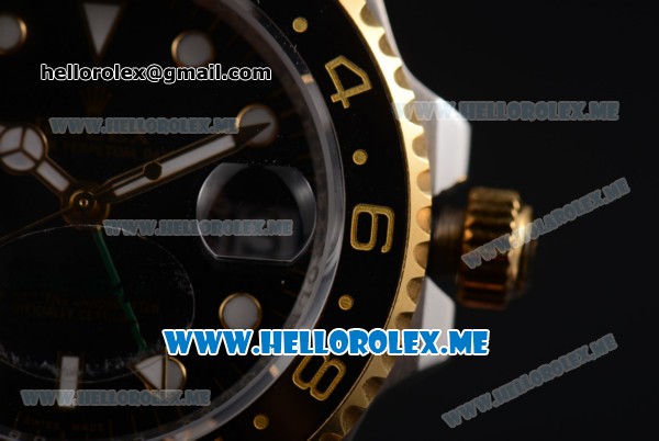 Rolex GMT-Master II Asia 2813 Automatic Steel Case with Black Dial and Grey/Black Nylon Strap Dot Markers - Click Image to Close